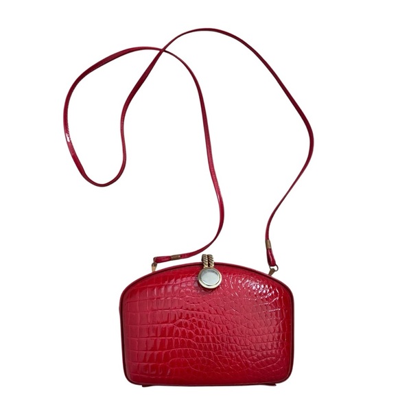 Red Faux Croc Clutch with Shoulder Strap Purse Vintage Y2K - Picture 1 of 11